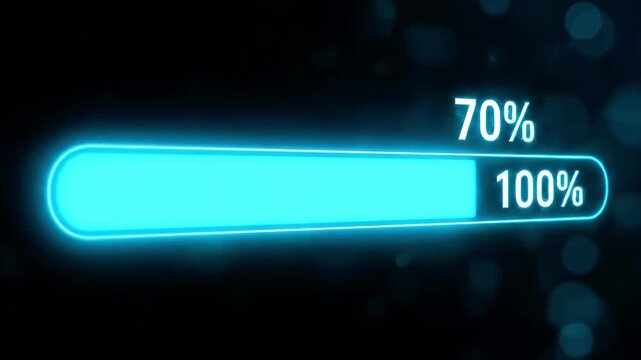 A glowing blue progress bar with 68% completion on a dark background