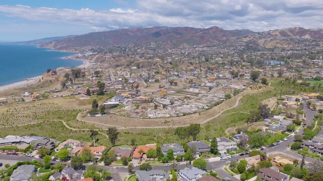 Pacific Palisades Rotating Aerial View of Coastal Homes and Pacific Ocean 01