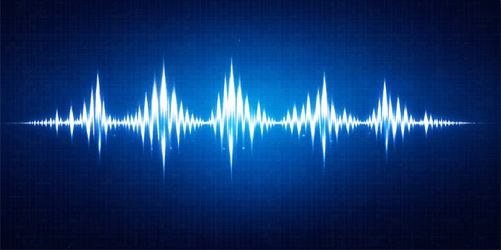 This abstract green audio frequency wave vector illustration features a medical EKG monitor heartbeat line and cardiogram pulse graph for cardiology and health technology