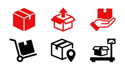 Icons illustrating shipping boxes, delivery services, and cargo handling concepts. © Andika