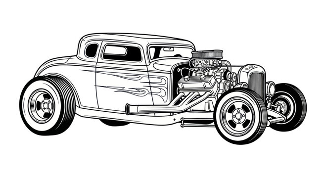 Vintage Hot Rod Coupe Car Illustration with Flames