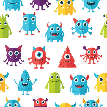 Cute Monsters Pattern - Playful Cartoon Characters Seamless Background