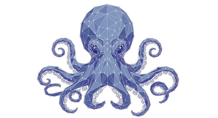 Abstract blue octopus illustration with swirling tentacles. © Retno