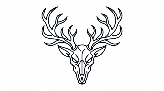 Stylized Hand Drawn Deer Skull With Majestic Antlers Outline Graphic Element