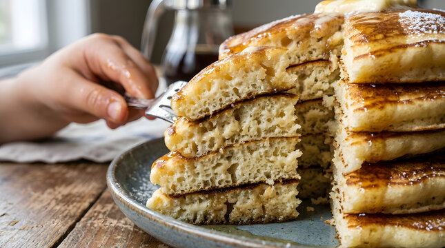 Stack of freshly baked sweet pancakes.