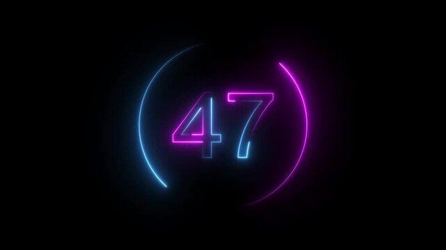 A dynamic neon circular animation, and glowing neon number 47 animation . on a black background. and creating a stunning video. 4k video