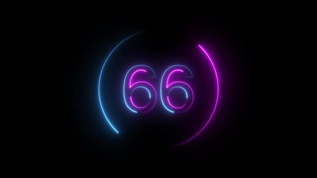 A dynamic neon circular animation, and glowing neon number 66 animation . on a black background. and creating a stunning video. 4k video