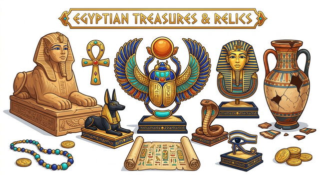 Ancient Egyptian Artifacts and Treasures Collection.