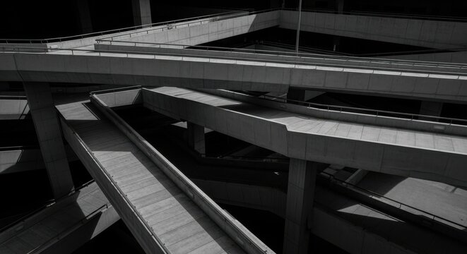 Intricate Interlocking Concrete Ramps and Elevated Platforms Form a Modern Architectural Maze