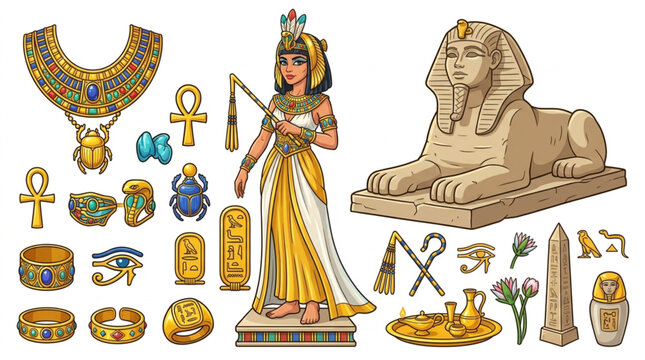 Ancient Egyptian Artifacts and Royal Figure Collection.