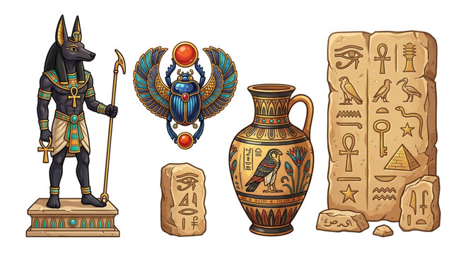 Ancient Egyptian Artifacts and Symbols Collection.