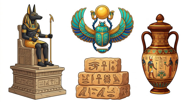 Ancient Egyptian Artifacts and Symbols Collection.