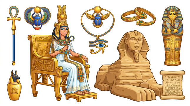 Ancient Egyptian artifacts and symbols collection.