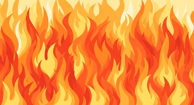 Vibrant Raging Fire Wall with Stylized Orange and Yellow Burning Flames for Background