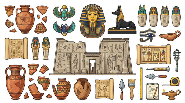 Ancient Egyptian Artifacts and Hieroglyphs Collection.