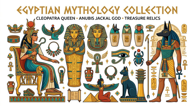 Ancient Egyptian Mythology Collection Featuring Gods and Symbols.