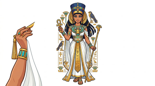 Ancient Egyptian Queen Cleopatra VII Pharaoh Goddess Illustration.