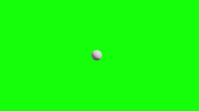 Realistic golf ball rushing toward the camera exits the frame quickly isolate on green screen background. 3D animation. 4K