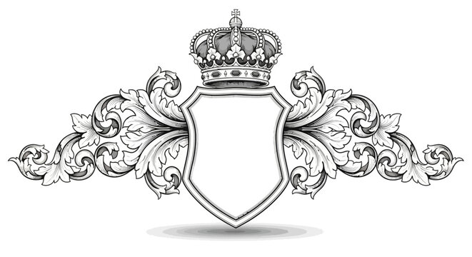 Ornate Crest Emblem with Crown and Shield, Vintage Design