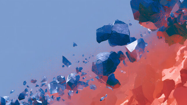 Abstract Declining Price Chart with Falling Rare Earth Crystals into Financial Abyss Visualization