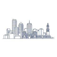 Obraz premium Boston Skyline Outline Drawing, Massachusetts Cityscape, Iconic Buildings, Urban Landscape