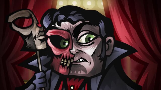 masked man hiding disfigured face in opera theater