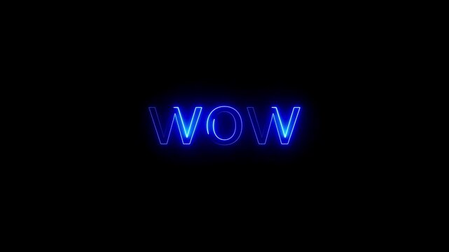 green and red color neon wow text icon animation on black background .isolated on black background. Seamless loop. neon luxury wow text anima