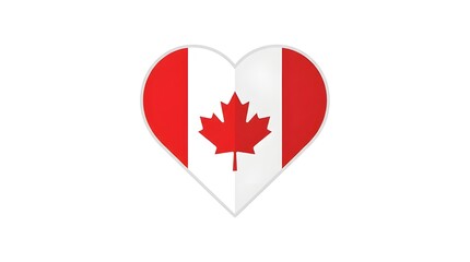 Fototapeta premium A clean vector illustration of the Canadian flag in a heart shape, featuring the iconic red maple leaf on a white background between two red bars.