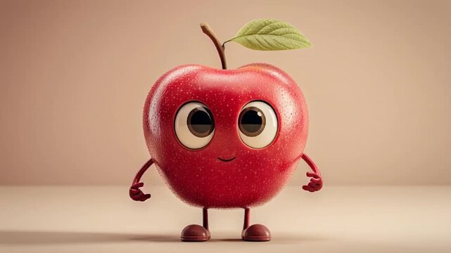 A cheerful red apple cartoon character