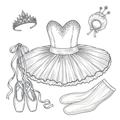 Ballet Dancer's Attire: Tutu, Pointe Shoes, Tiara, Socks, and Bobbins © kuni