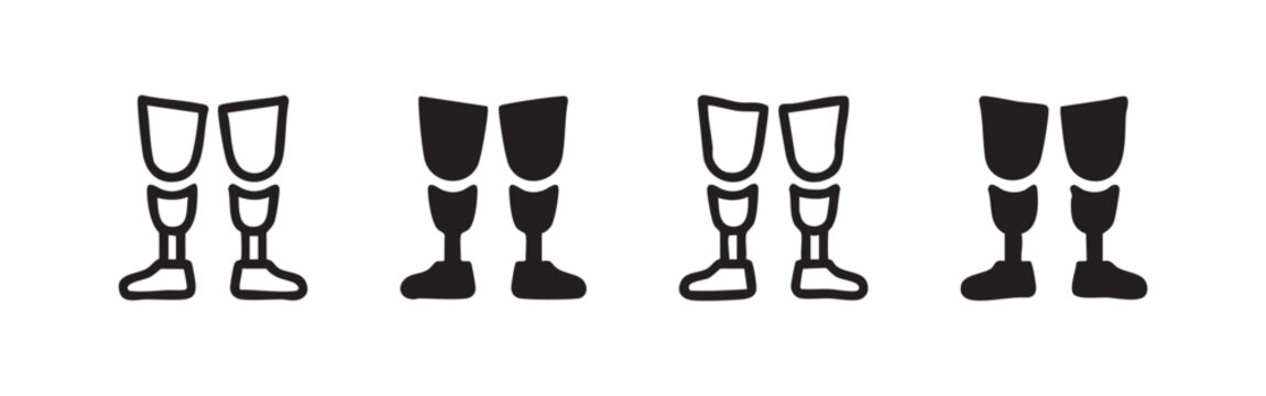 Prosthetic Legs Icons Set: Amputation and Artificial Limb Symbols in Outline and Glyph Styles