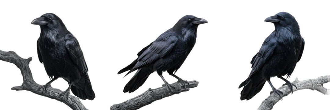 Black Crow Bird Perching Isolated PNG Transparent Background Realistic Raven Wildlife Clipart for Nature Mystery and Halloween Design
