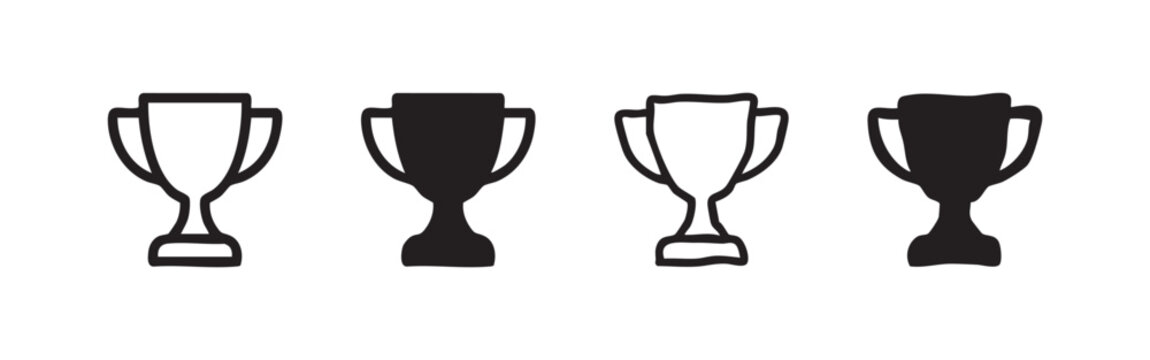 Four trophy icons, two in outline and two in solid black, representing achievement and success.