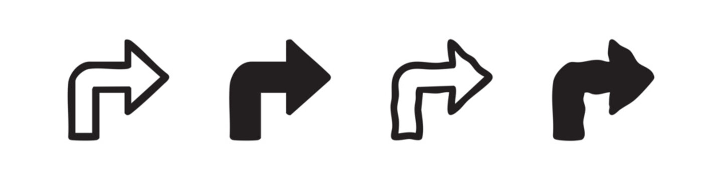 Four bent arrow icons, two in outline and two in solid black, representing a turn or curve.