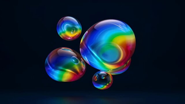 Abstract liquid fluid blob organic colorful spheres bubble rainbow gradient glossy transparent digital art with iridescent glow dark background smooth transparent cluster colorful light deep shadow