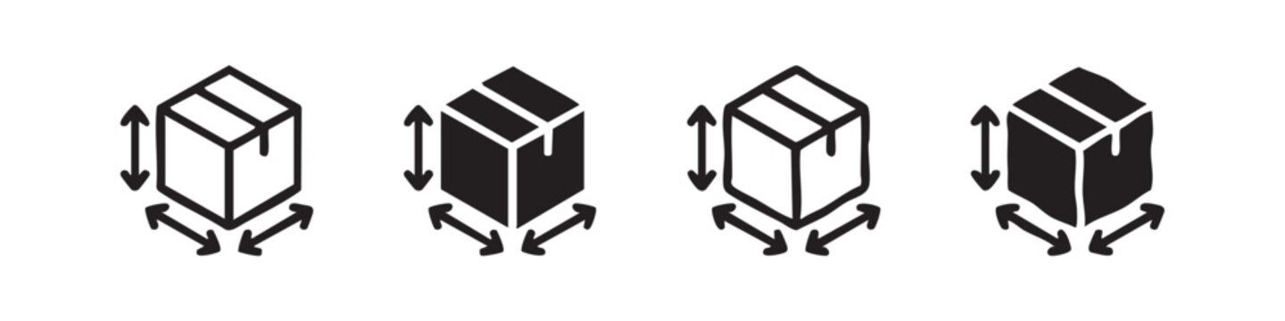Box dimensions icons in different styles