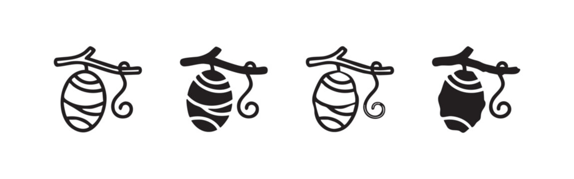 Four styles of a cocoon icon, symbolizing transformation, change, and new life.