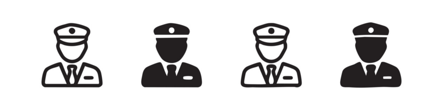 Four security guard or doorman icons in different styles, including line art and silhouette