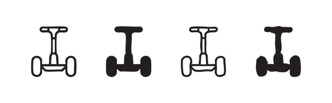 Four personal transporter or segway icons in different styles, including line art and silhouette