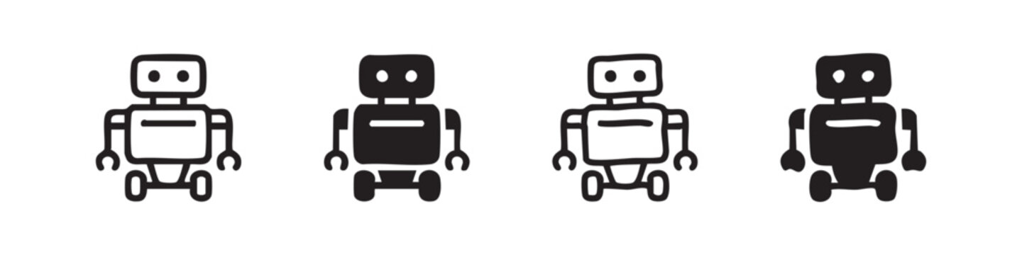 Cute Retro Robot Toy Icon Set