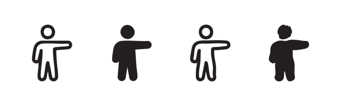 Person pointing right direction icon set with human figure gesture silhouettes