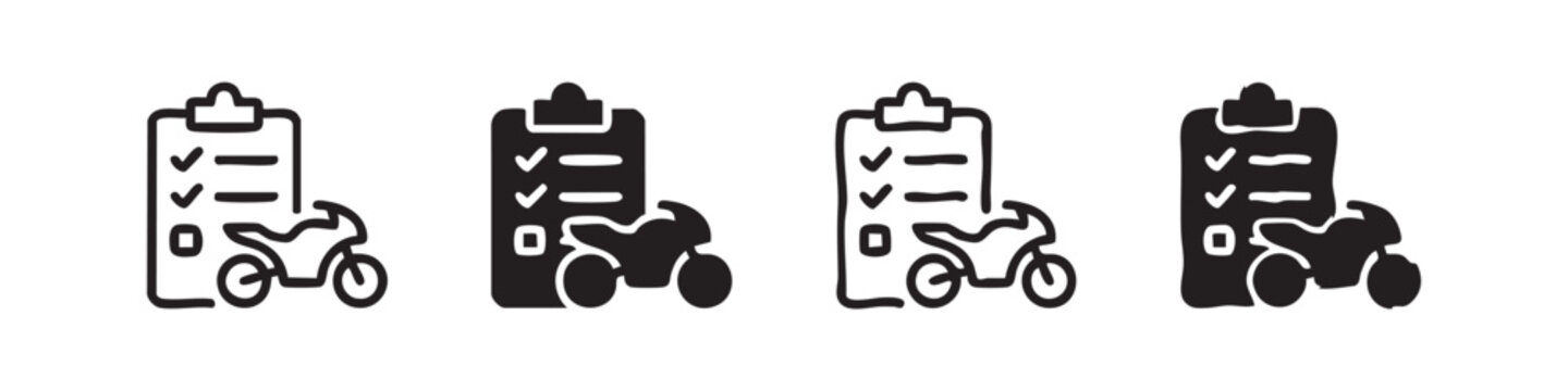Motorcycle Inspection and Checklist Icons for Maintenance or Rental Service
