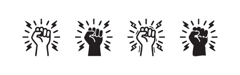 Fototapeta premium Raised Fist Power Icons Set for Solidarity and Strength
