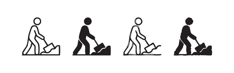 Person digging with a shovel icon set. Manual labor, construction, and gardening symbol. © liubomir118809