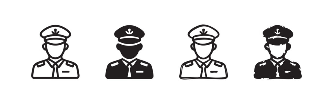 Police officer or security guard icon set. Law enforcement and protection symbol.