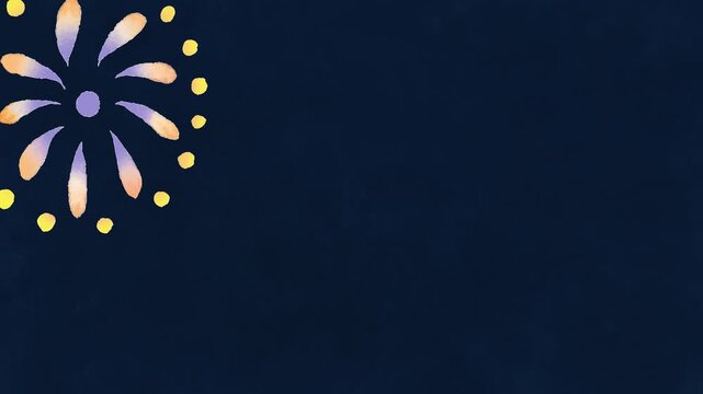 Watercolor Fireworks with Copy Space Night Sky Background Loop Animation for Festival Event Promotion 4K 10sec/水彩タッチの夜の花火が打ちあがる背景動画