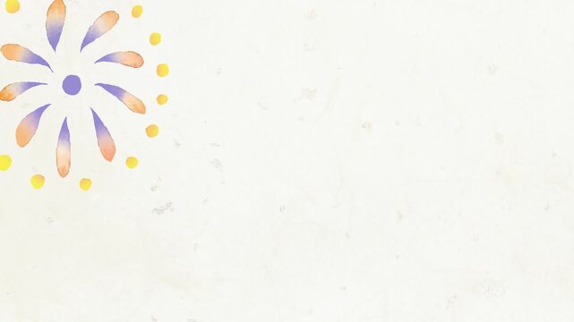 Watercolor Fireworks with Copy Space Japanese Summer Background Loop Animation for Seasonal Promotion 4K 10sec/水彩タッチの花火が打ちあがる背景動画　和紙テクスチャ