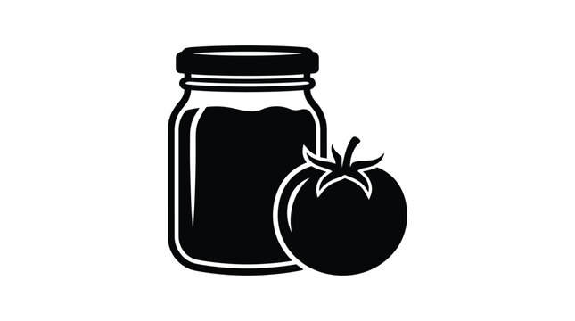 Glass jar with tomato preserve silhouette on white background