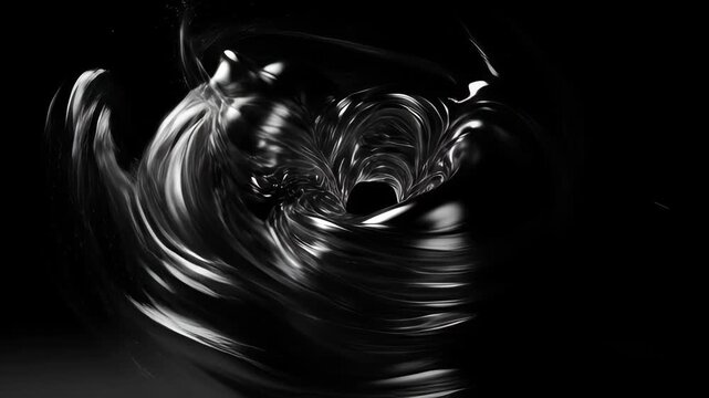 Abstract animation full frame wave saturation black silver swirl spiral motion dynamic background with smooth light reflection and dark metallic vortex glossy art, SEO searchable abstract animation