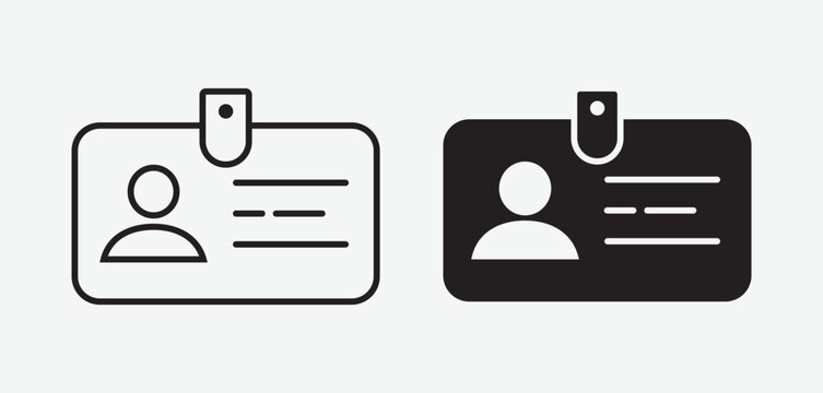 ID Card Icon Set, Identification Badge, Employee Pass and Profile Outline and Solid Icons